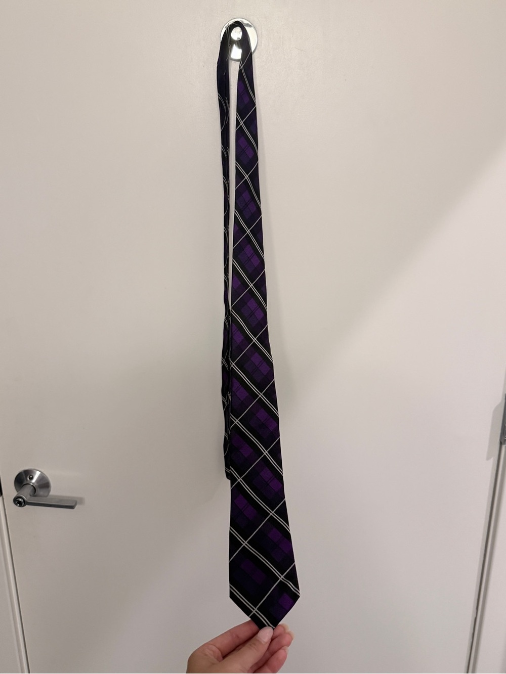 Express Purple Plaid Tie with Black and White Accents